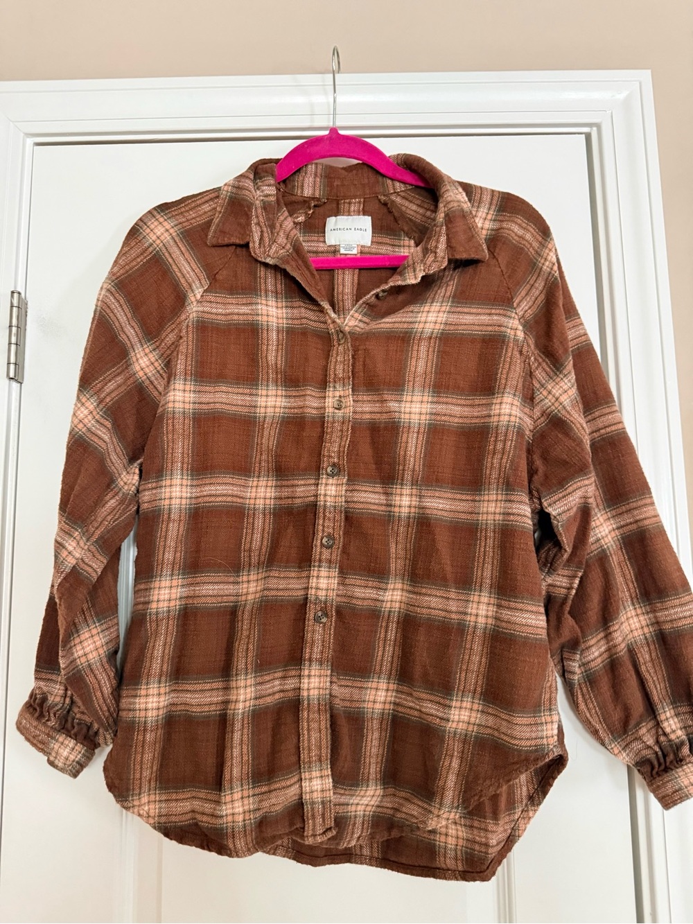 American Eagle Outfitters Rustic Brown Plaid Button-Down Shirt